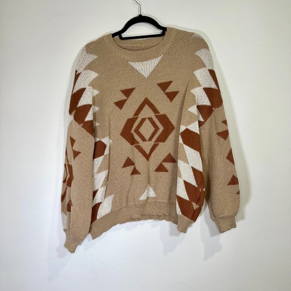 Geo Aztec Pattern Drop Shoulder Sweater 2XL - Picture 4 of 10